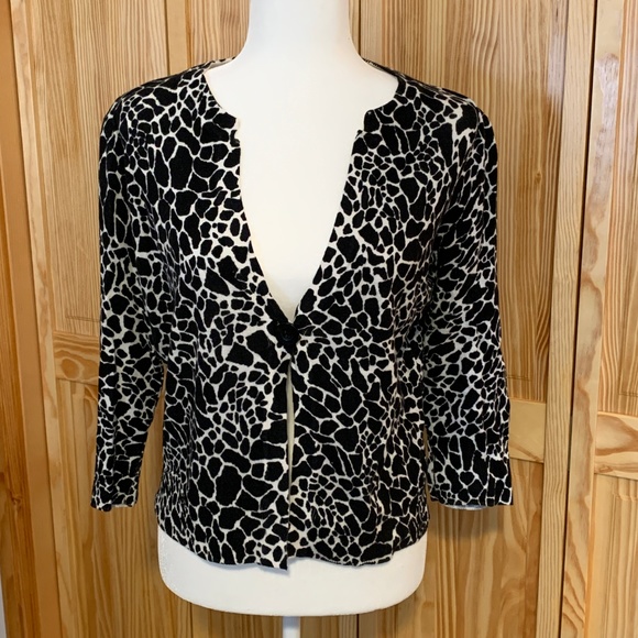 Jones New York Black and White Print Cardigan M - Picture 1 of 5